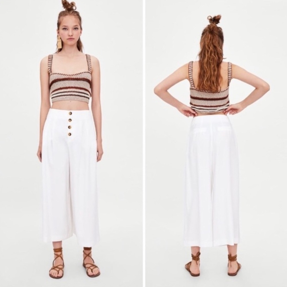 Zara white pants tortoise shell buttons